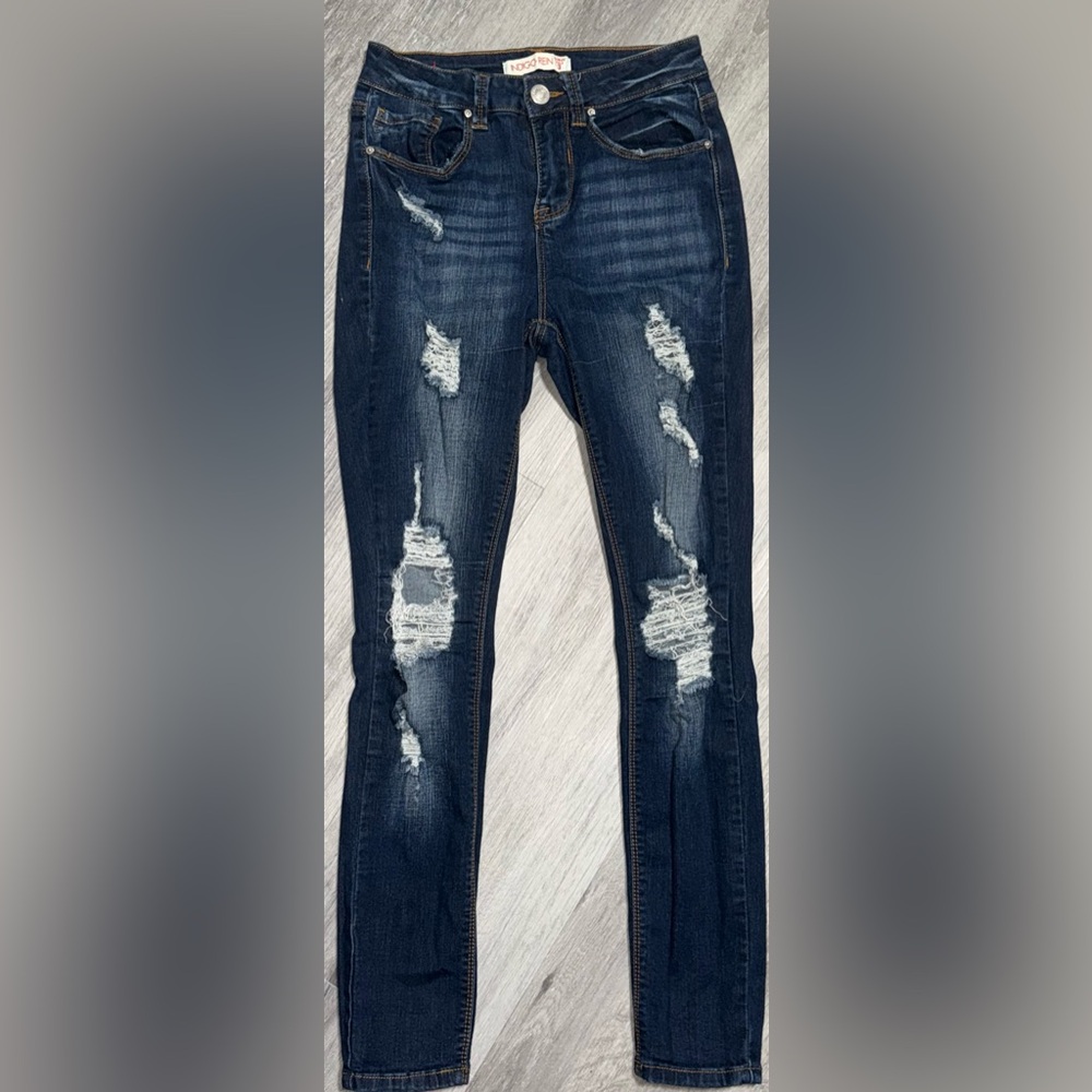 Indigo Rein Dark Blue Distressed Skinny Jeans